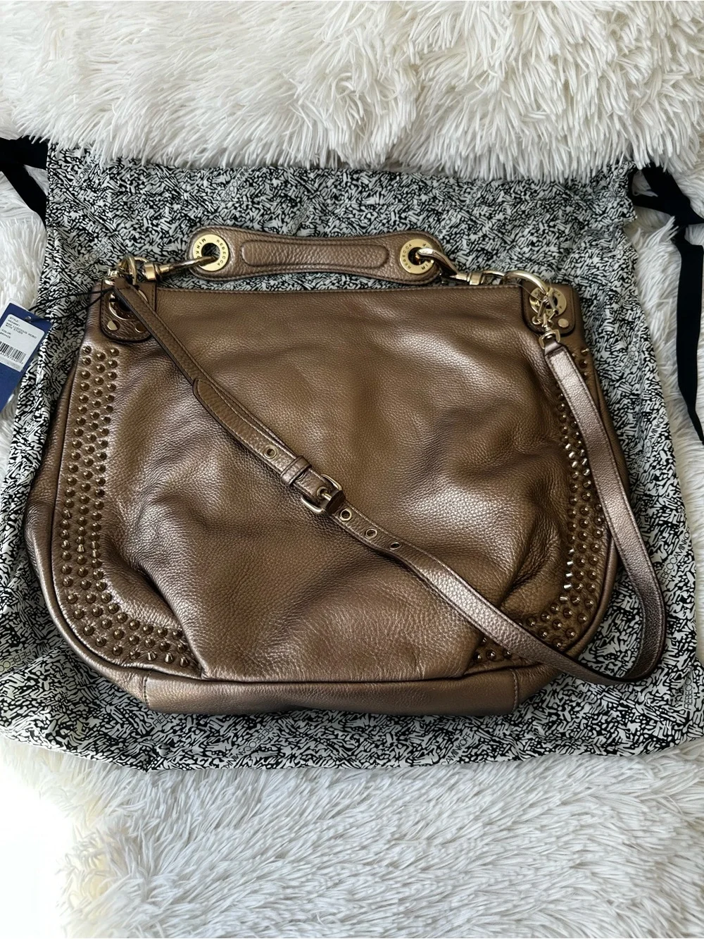 REBECCA MINKOFF Mini Luscious Hobo Bronze Leather Studded Shoulder Bag NWT